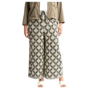 Max Studio Womens Green Cream Deco Pockets Wide Leg Casual Pants Plus Sz 2X New